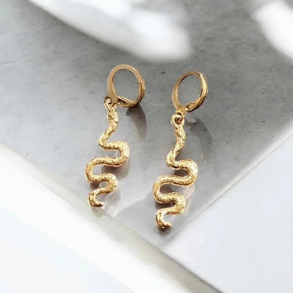 Gold Plated Snake Dangle Earrings